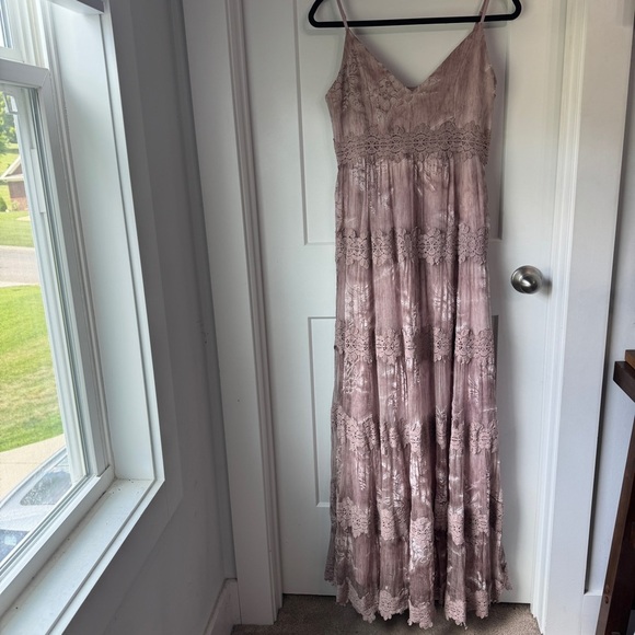 BHLDN Lace Maxi Dress Size 4 Purple Rose Gold Formal Dress Wedding Guest Elegant - Picture 3 of 15